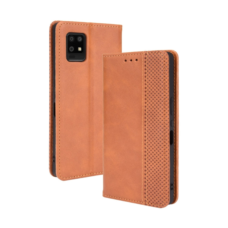 For Aquos Zero6 Magnetic Buckle Retro Crazy Horse Texture Horizontal Flip Leather Case with Holder & Card Slots & Photo Frame
