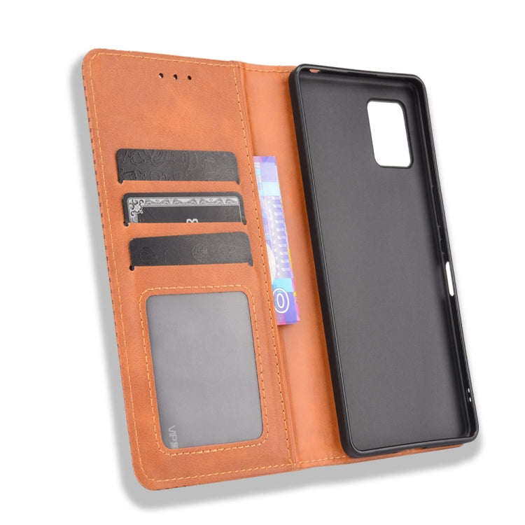 For Aquos Zero6 Magnetic Buckle Retro Crazy Horse Texture Horizontal Flip Leather Case with Holder & Card Slots & Photo Frame