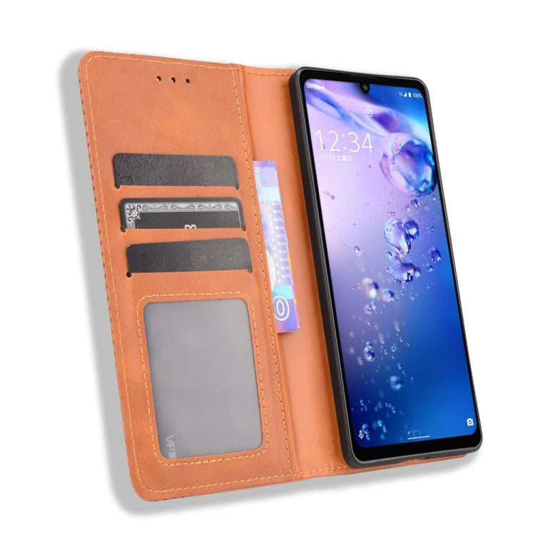 For Aquos Zero6 Magnetic Buckle Retro Crazy Horse Texture Horizontal Flip Leather Case with Holder & Card Slots & Photo Frame
