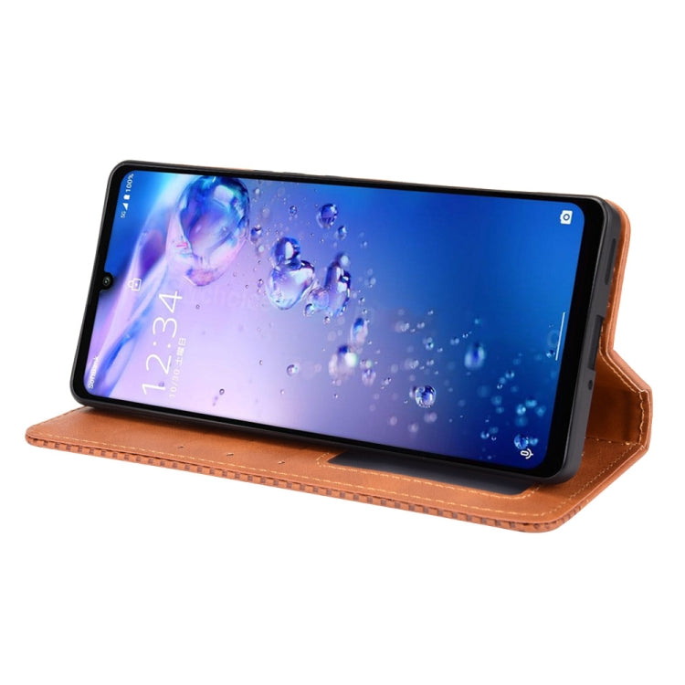 For Aquos Zero6 Magnetic Buckle Retro Crazy Horse Texture Horizontal Flip Leather Case with Holder & Card Slots & Photo Frame