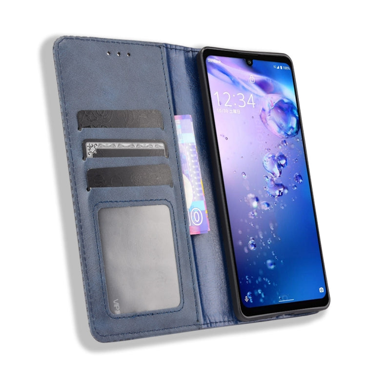 For Aquos Zero6 Magnetic Buckle Retro Crazy Horse Texture Horizontal Flip Leather Case with Holder & Card Slots & Photo Frame