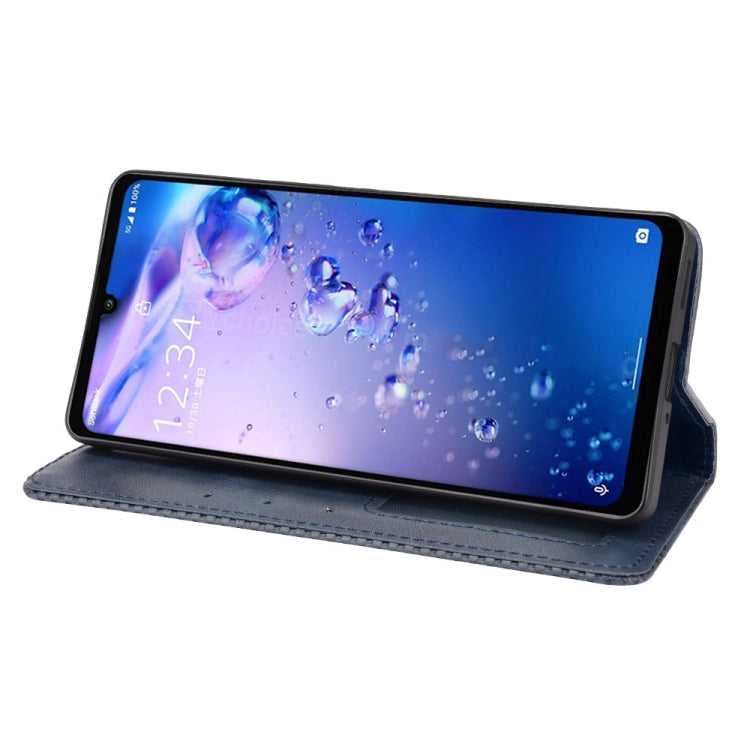For Aquos Zero6 Magnetic Buckle Retro Crazy Horse Texture Horizontal Flip Leather Case with Holder & Card Slots & Photo Frame