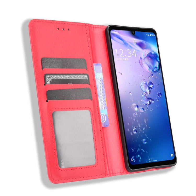 For Aquos Zero6 Magnetic Buckle Retro Crazy Horse Texture Horizontal Flip Leather Case with Holder & Card Slots & Photo Frame
