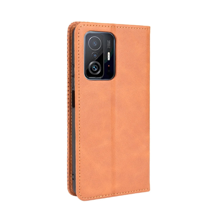 For Xiaomi Mi 11T / 11T Pro Magnetic Buckle Retro Crazy Horse Texture Horizontal Flip Leather Case with Holder & Card Slots & Photo Frame