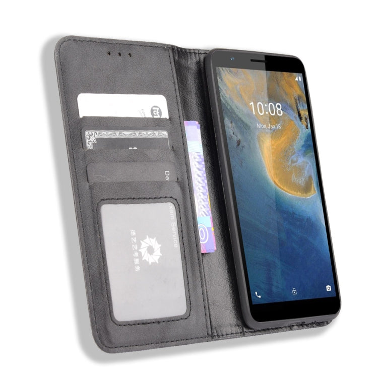 For ZTE Blade A31 Magnetic Buckle Retro Crazy Horse Texture Horizontal Flip Leather Case with Holder & Card Slots & Photo Frame