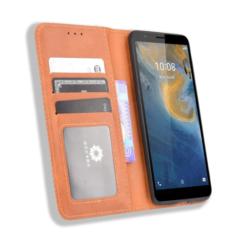For ZTE Blade A31 Magnetic Buckle Retro Crazy Horse Texture Horizontal Flip Leather Case with Holder & Card Slots & Photo Frame