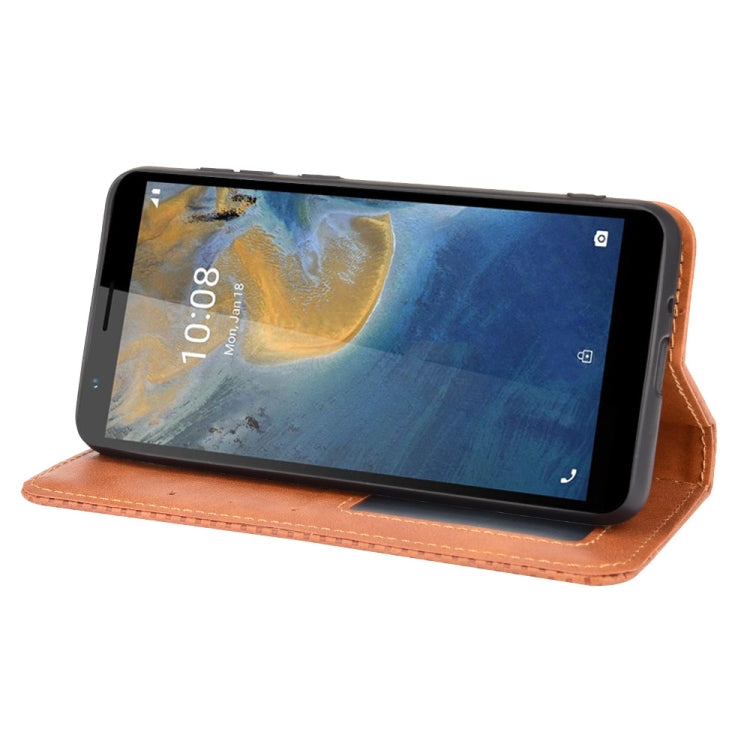 For ZTE Blade A31 Magnetic Buckle Retro Crazy Horse Texture Horizontal Flip Leather Case with Holder & Card Slots & Photo Frame