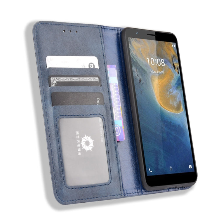For ZTE Blade A31 Magnetic Buckle Retro Crazy Horse Texture Horizontal Flip Leather Case with Holder & Card Slots & Photo Frame