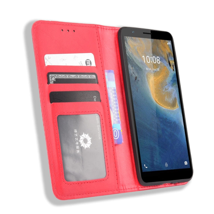 For ZTE Blade A31 Magnetic Buckle Retro Crazy Horse Texture Horizontal Flip Leather Case with Holder & Card Slots & Photo Frame