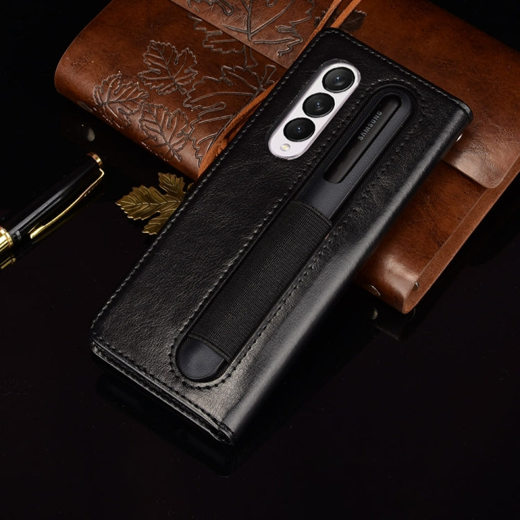 For Samsung Galaxy Z Fold3 5G Crazy Horse Texture Horizontal Flip Leather Case with Pen Slot & Lanyard