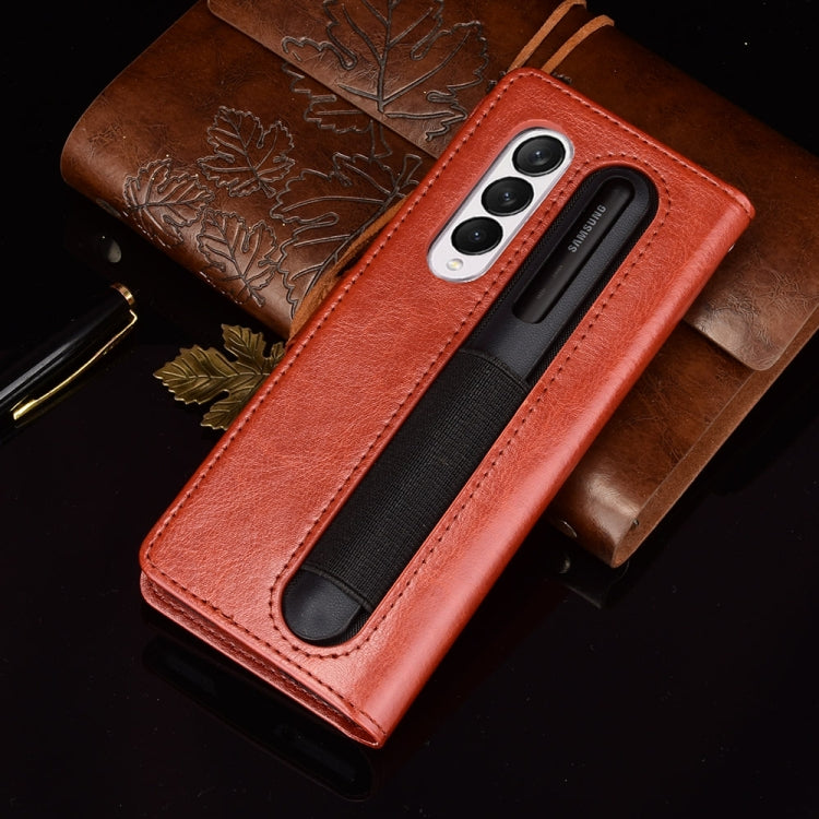 For Samsung Galaxy Z Fold3 5G Crazy Horse Texture Horizontal Flip Leather Case with Pen Slot & Lanyard