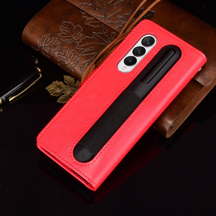 For Samsung Galaxy Z Fold3 5G Crazy Horse Texture Horizontal Flip Leather Case with Pen Slot & Lanyard