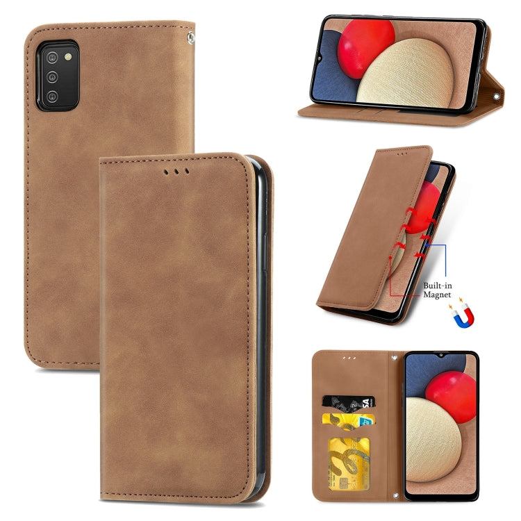 For Samsung Galaxy A03s 166mm Retro Skin Feel Magnetic Horizontal Flip Leather Case with Holder & Card Slots & Wallet & Photo Frame
