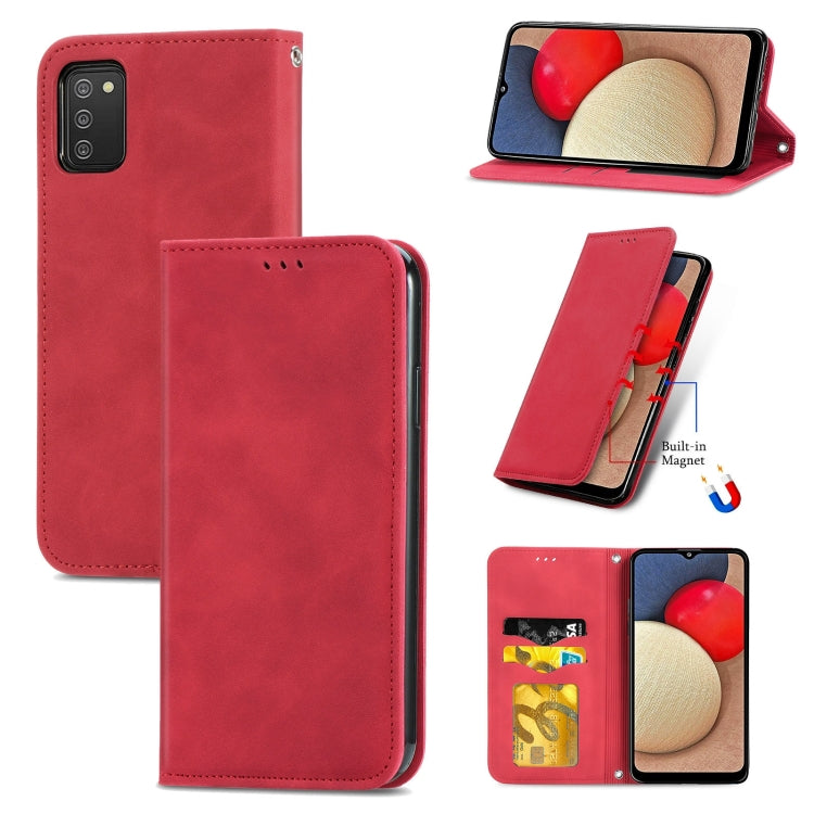 For Samsung Galaxy A03s 166mm Retro Skin Feel Magnetic Horizontal Flip Leather Case with Holder & Card Slots & Wallet & Photo Frame