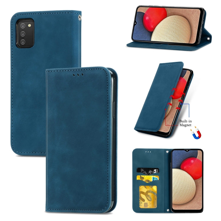 For Samsung Galaxy A03s 166mm Retro Skin Feel Magnetic Horizontal Flip Leather Case with Holder & Card Slots & Wallet & Photo Frame