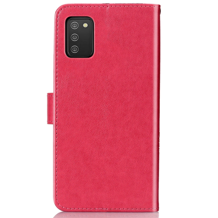 For Samsung Galaxy A03s 166mm Four-leaf Clasp Embossed Leather Case with Lanyard & Card Slot & Wallet & Holder