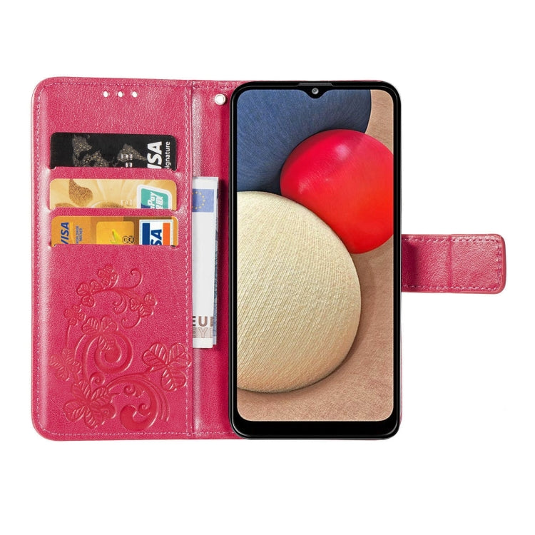 For Samsung Galaxy A03s 166mm Four-leaf Clasp Embossed Leather Case with Lanyard & Card Slot & Wallet & Holder