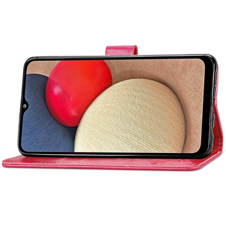 For Samsung Galaxy A03s 166mm Four-leaf Clasp Embossed Leather Case with Lanyard & Card Slot & Wallet & Holder