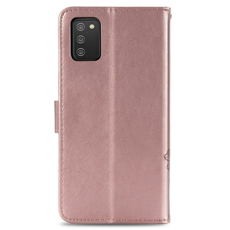 For Samsung Galaxy A03s 166mm Four-leaf Clasp Embossed Leather Case with Lanyard & Card Slot & Wallet & Holder