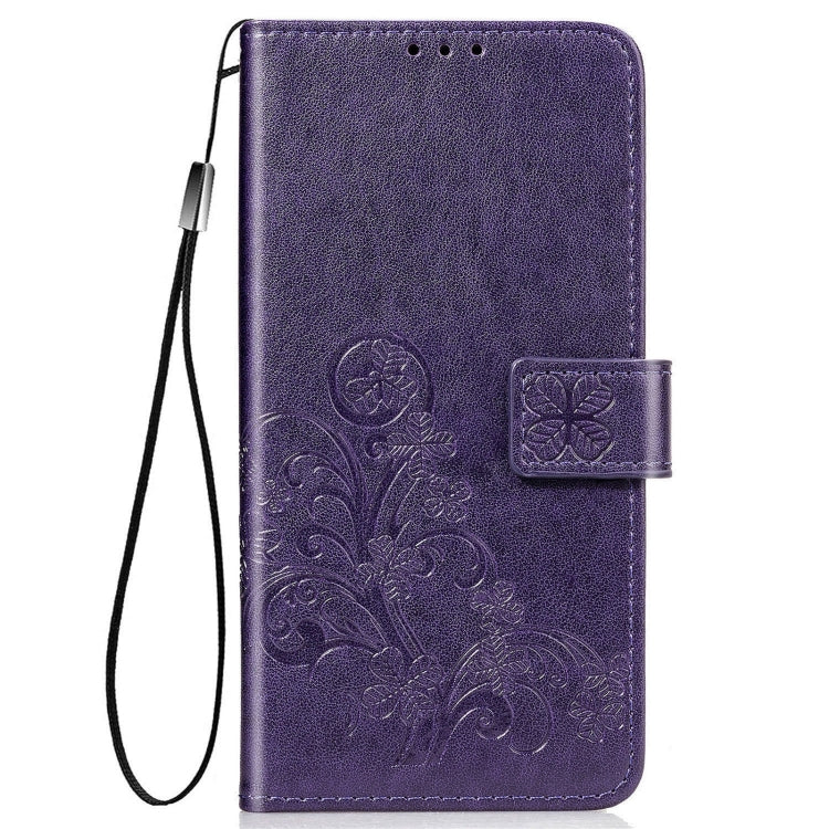 For Samsung Galaxy A03s 166mm Four-leaf Clasp Embossed Leather Case with Lanyard & Card Slot & Wallet & Holder