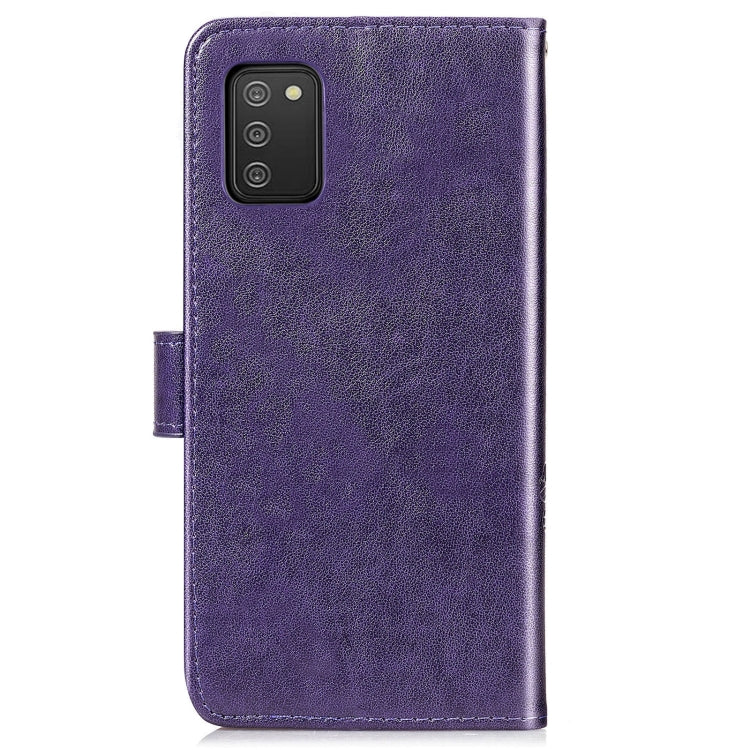 For Samsung Galaxy A03s 166mm Four-leaf Clasp Embossed Leather Case with Lanyard & Card Slot & Wallet & Holder
