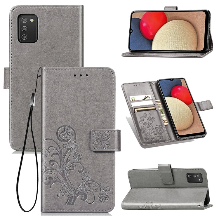 For Samsung Galaxy A03s 166mm Four-leaf Clasp Embossed Leather Case with Lanyard & Card Slot & Wallet & Holder