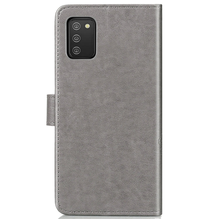 For Samsung Galaxy A03s 166mm Four-leaf Clasp Embossed Leather Case with Lanyard & Card Slot & Wallet & Holder