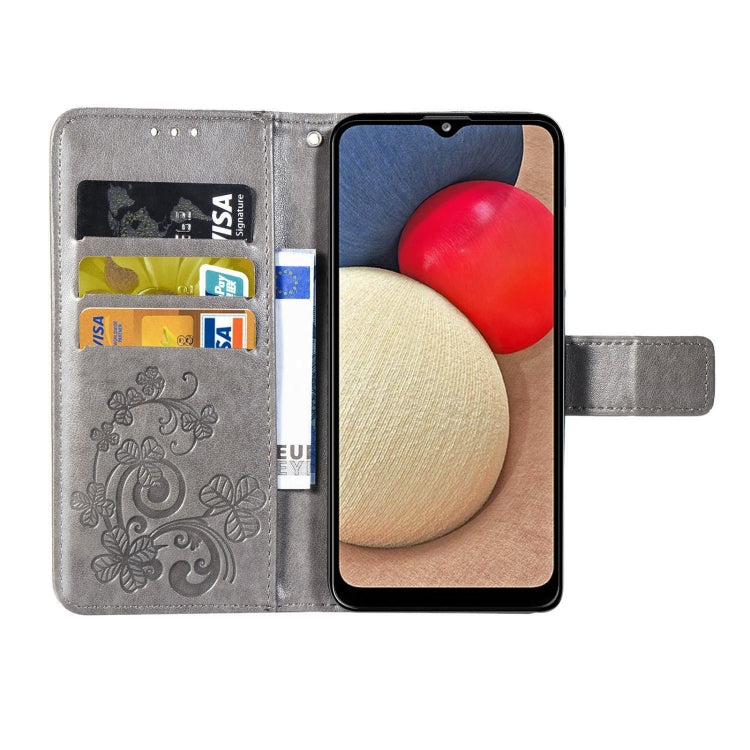 For Samsung Galaxy A03s 166mm Four-leaf Clasp Embossed Leather Case with Lanyard & Card Slot & Wallet & Holder