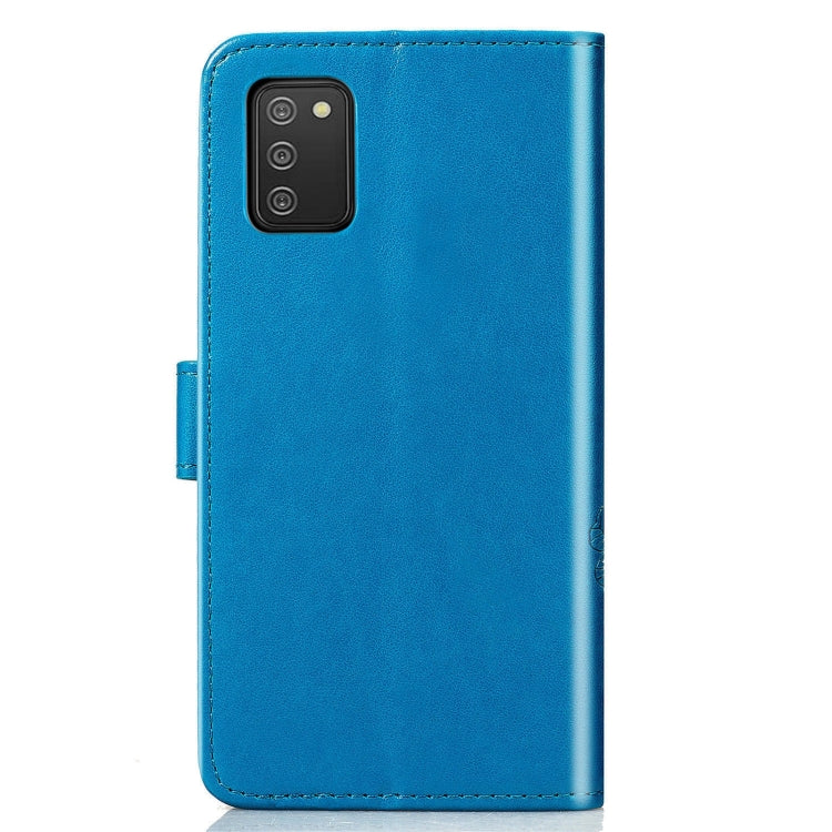 For Samsung Galaxy A03s 166mm Four-leaf Clasp Embossed Leather Case with Lanyard & Card Slot & Wallet & Holder