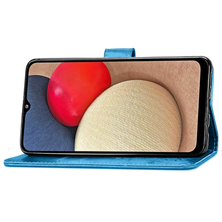 For Samsung Galaxy A03s 166mm Four-leaf Clasp Embossed Leather Case with Lanyard & Card Slot & Wallet & Holder