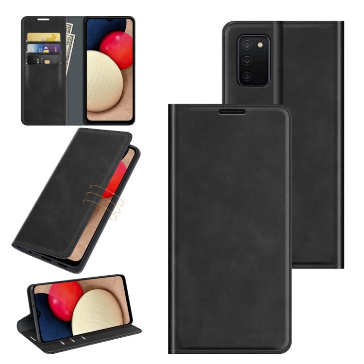For Samsung Galaxy A03s 166mm Retro-skin Magnetic Suction Leather Case with Holder & Card Slots & Wallet