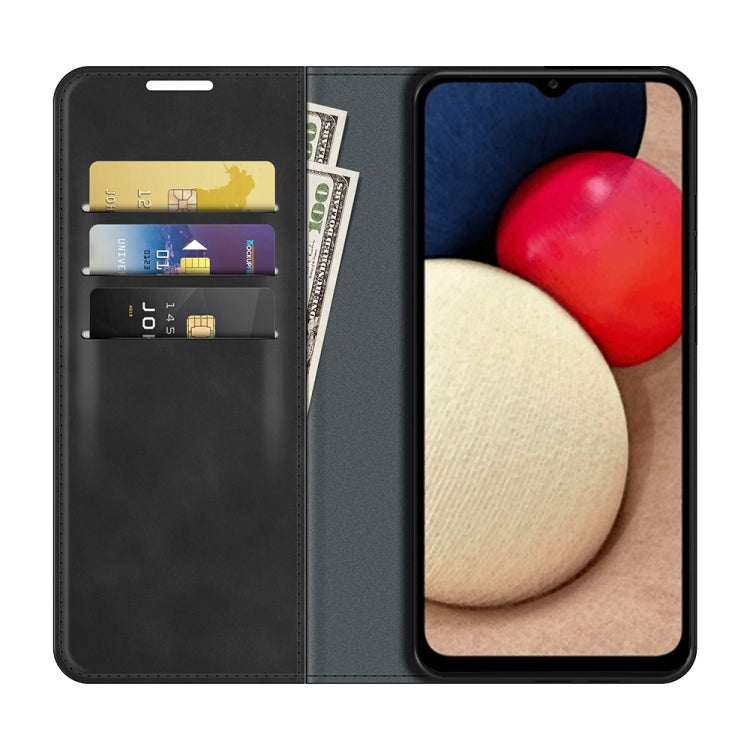 For Samsung Galaxy A03s 166mm Retro-skin Magnetic Suction Leather Case with Holder & Card Slots & Wallet