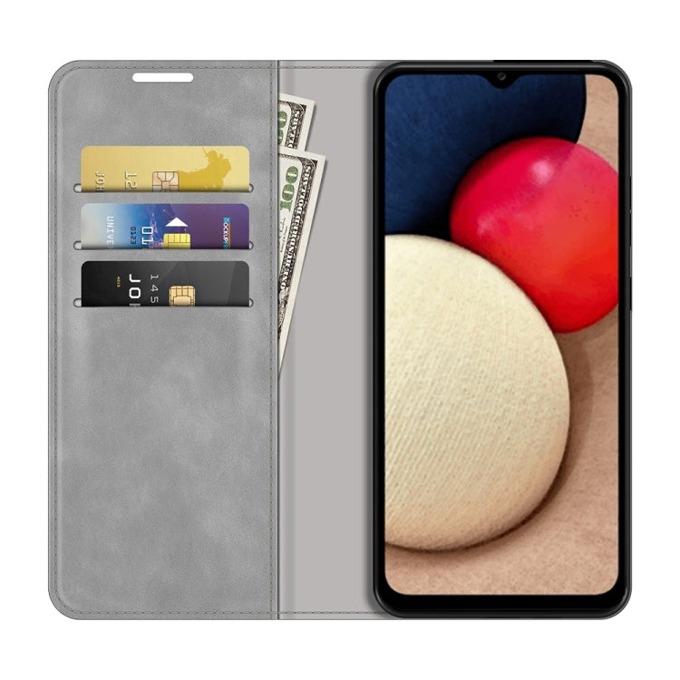 For Samsung Galaxy A03s 166mm Retro-skin Magnetic Suction Leather Case with Holder & Card Slots & Wallet
