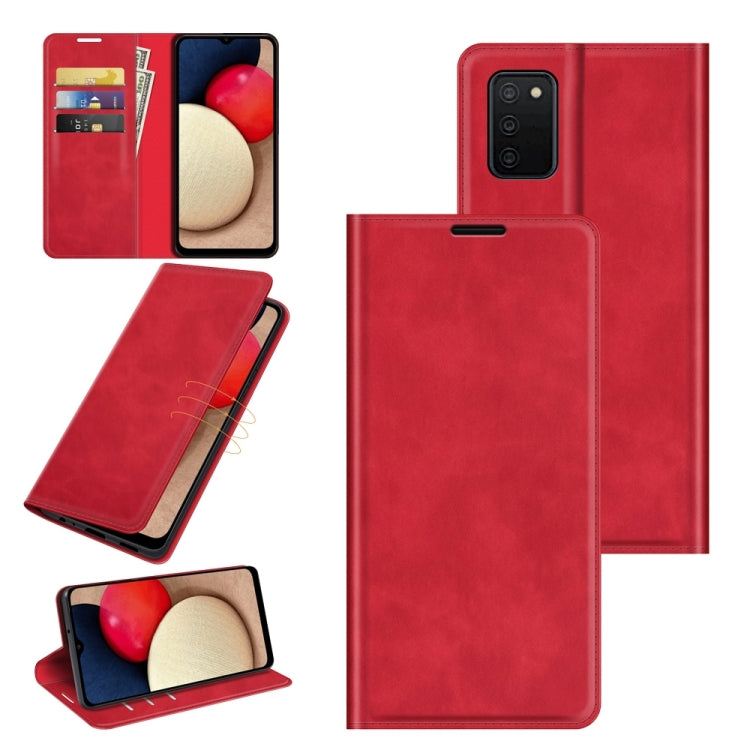 For Samsung Galaxy A03s 166mm Retro-skin Magnetic Suction Leather Case with Holder & Card Slots & Wallet