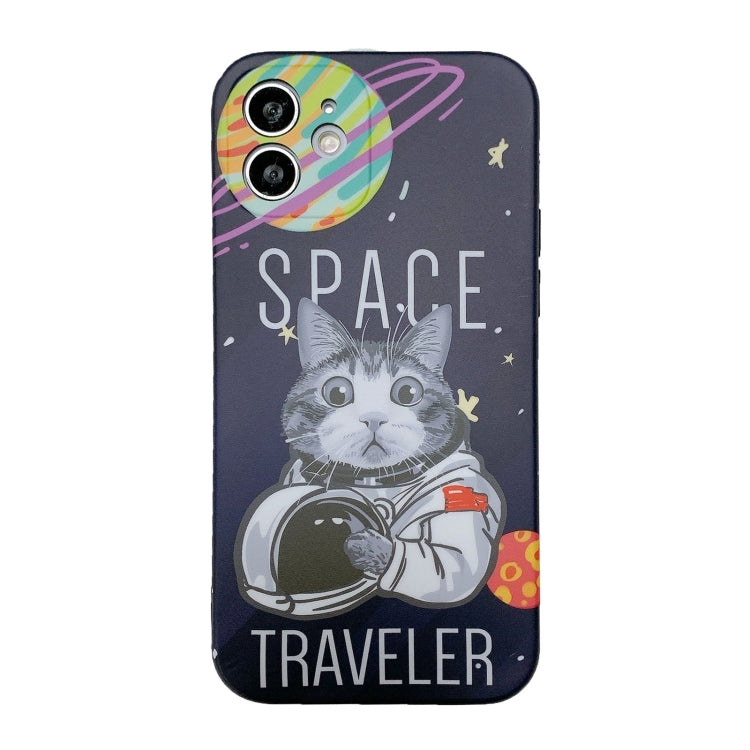 For iPhone 13 Pro Max Space Cat Pattern IMD Shockproof Protective Case with Lanyard