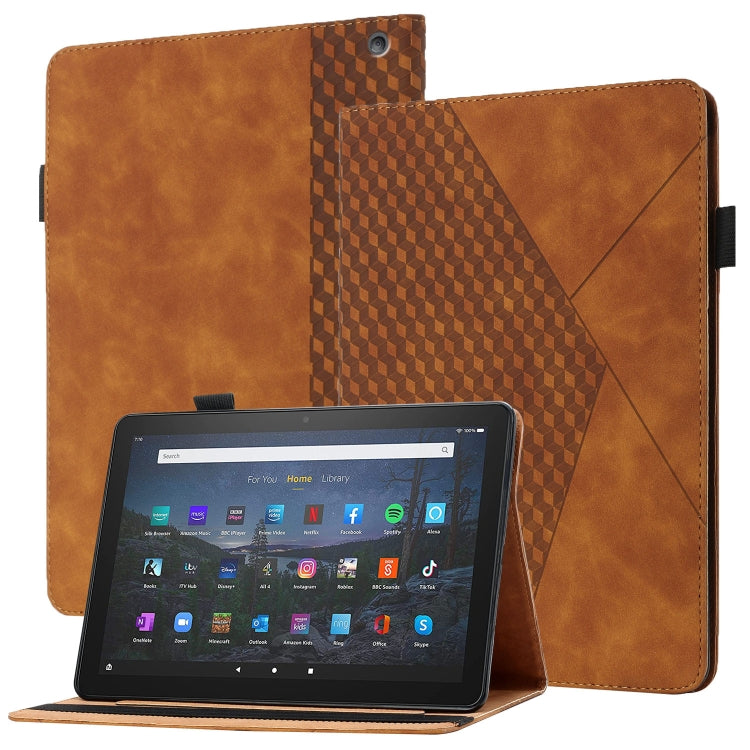 For Amazon Kindle Fire HD 10 2021 Rhombus Skin Feel Horizontal Flip Tablet Leather Case with Card Slots & Holder