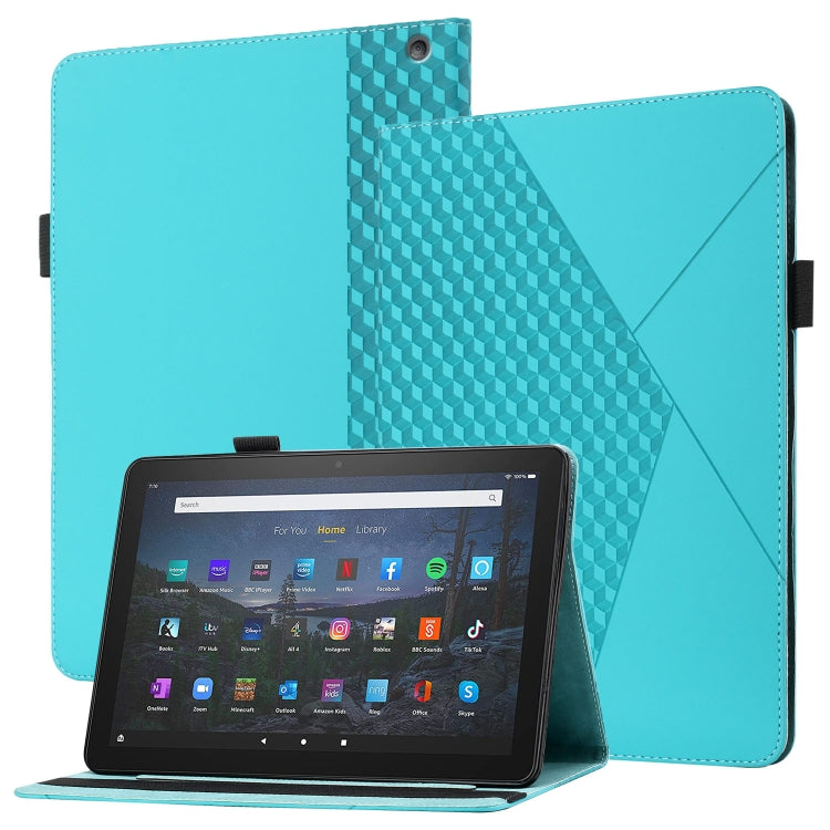 For Amazon Kindle Fire HD 10 2021 Rhombus Skin Feel Horizontal Flip Tablet Leather Case with Card Slots & Holder