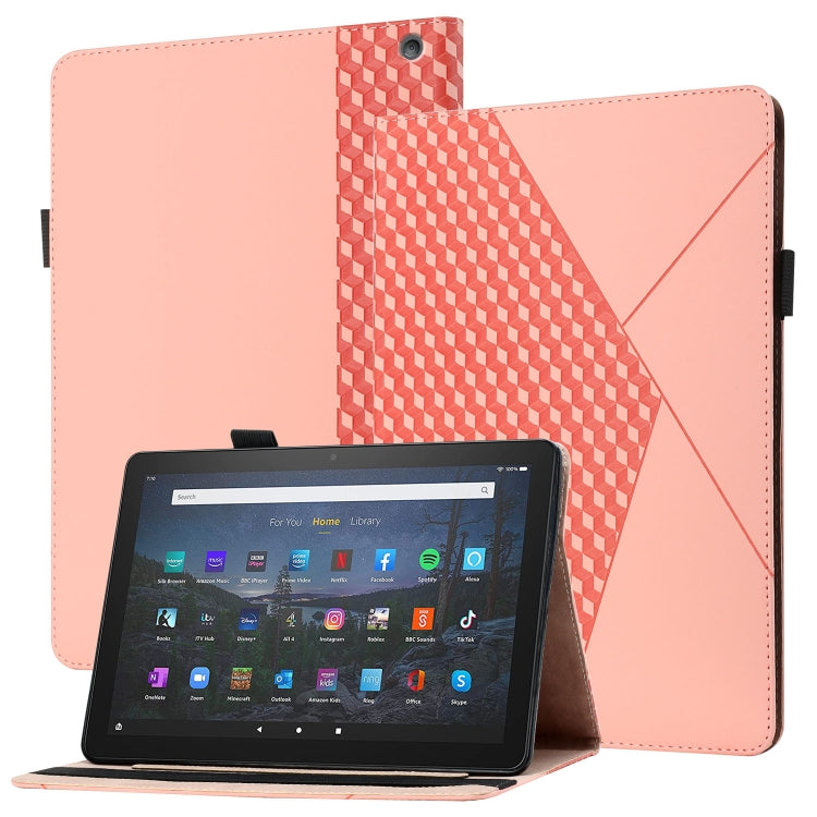 For Amazon Kindle Fire HD 10 2021 Rhombus Skin Feel Horizontal Flip Tablet Leather Case with Card Slots & Holder