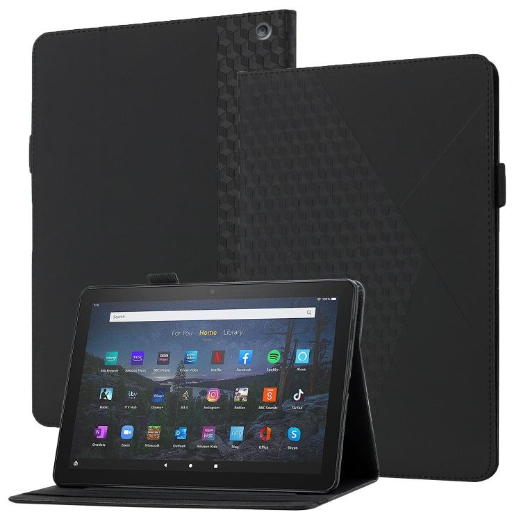 For Amazon Kindle Fire HD 10 2021 Rhombus Skin Feel Horizontal Flip Tablet Leather Case with Card Slots & Holder