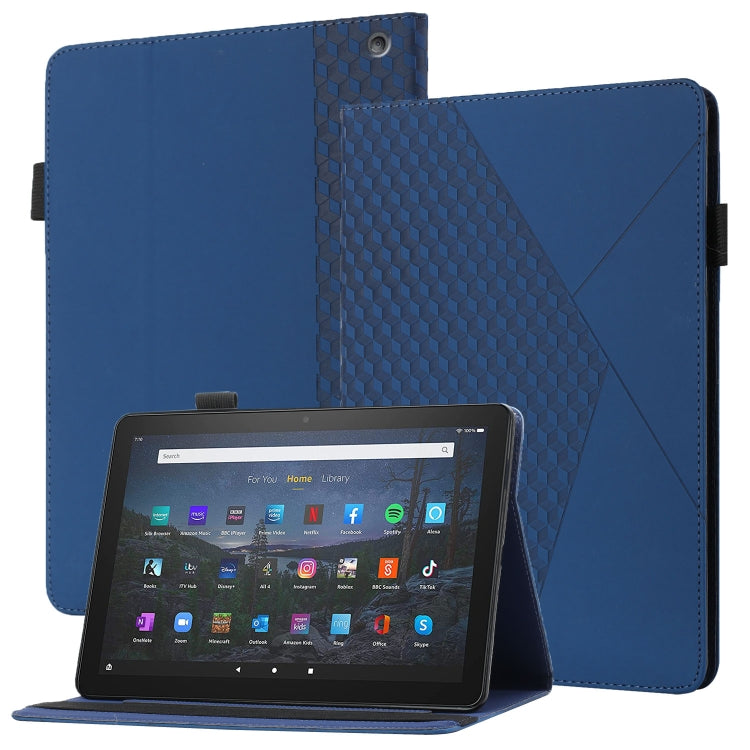 For Amazon Kindle Fire HD 10 2021 Rhombus Skin Feel Horizontal Flip Tablet Leather Case with Card Slots & Holder