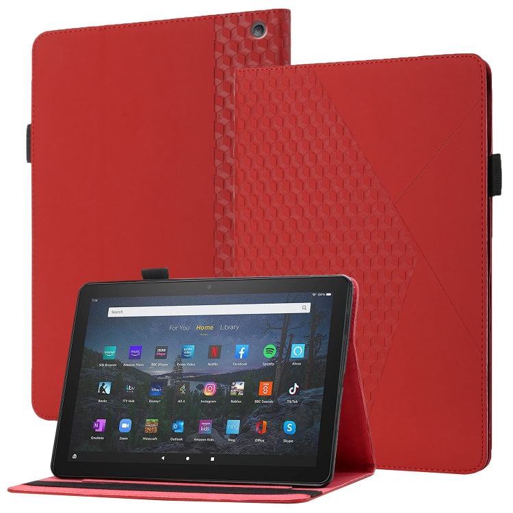For Amazon Kindle Fire HD 10 2021 Rhombus Skin Feel Horizontal Flip Tablet Leather Case with Card Slots & Holder