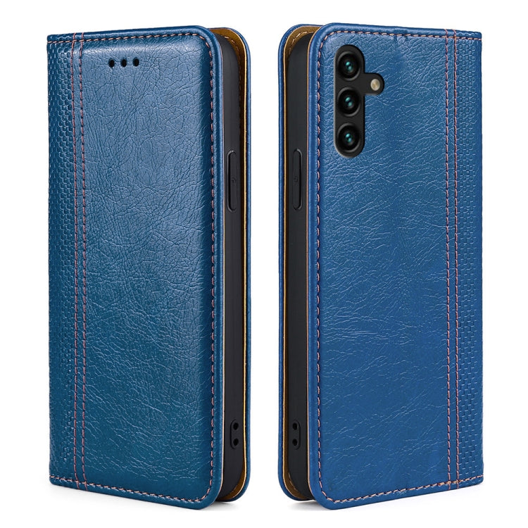For Samsung Galaxy A13 5G Grid Texture Magnetic PU + TPU Horizontal Flip Leather Case with Holder & Card Slot