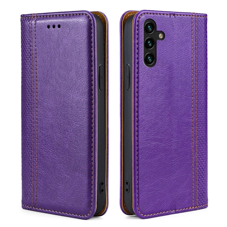 For Samsung Galaxy A13 5G Grid Texture Magnetic PU + TPU Horizontal Flip Leather Case with Holder & Card Slot