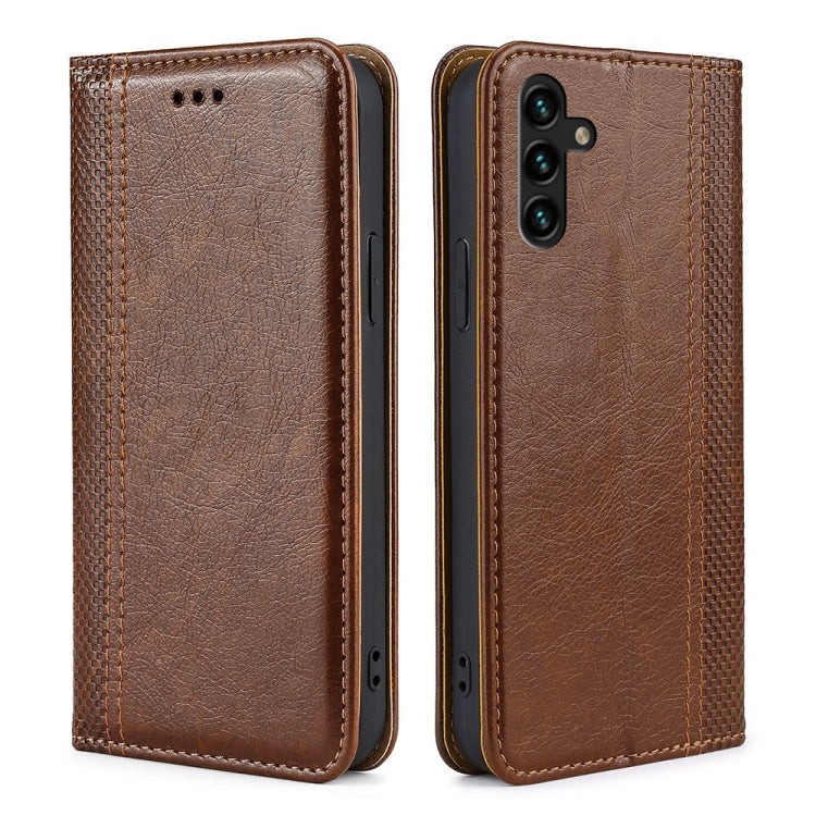 For Samsung Galaxy A13 5G Grid Texture Magnetic PU + TPU Horizontal Flip Leather Case with Holder & Card Slot