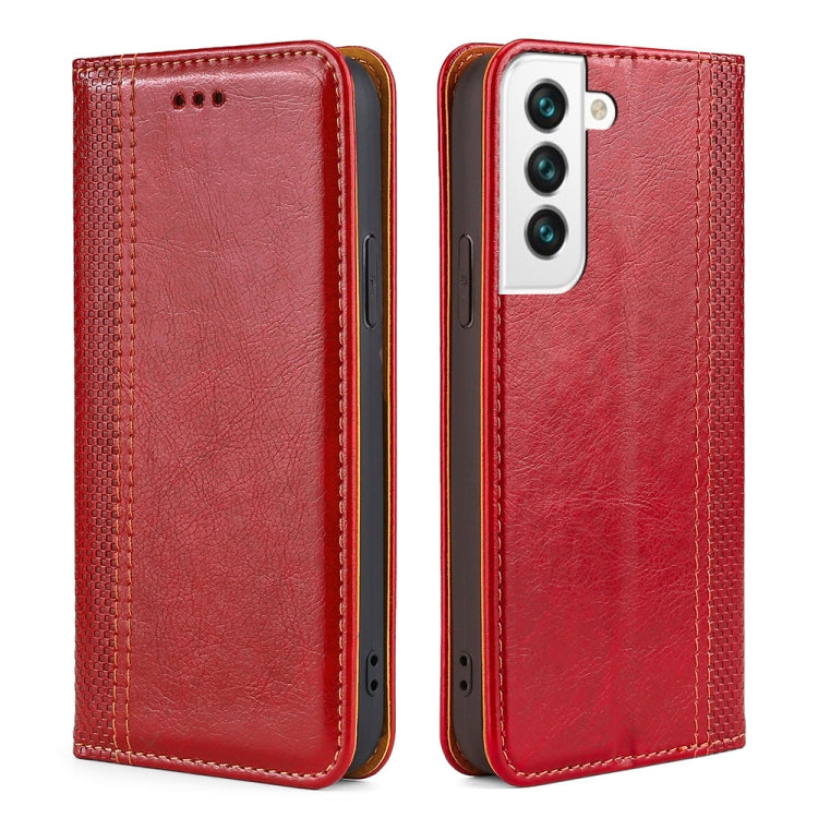 For Samsung Galaxy S22 5G Grid Texture Magnetic PU + TPU Horizontal Flip Leather Case with Holder & Card Slot