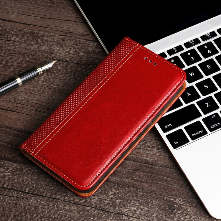 For Samsung Galaxy S22 5G Grid Texture Magnetic PU + TPU Horizontal Flip Leather Case with Holder & Card Slot