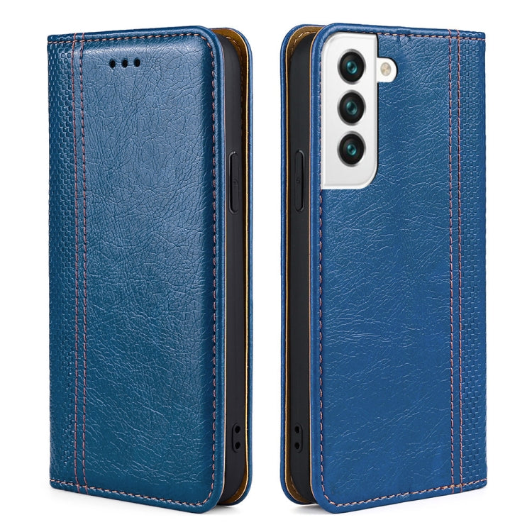 For Samsung Galaxy S22 5G Grid Texture Magnetic PU + TPU Horizontal Flip Leather Case with Holder & Card Slot