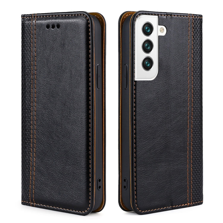For Samsung Galaxy S22+ 5G Grid Texture Magnetic PU + TPU Horizontal Flip Leather Case with Holder & Card Slot