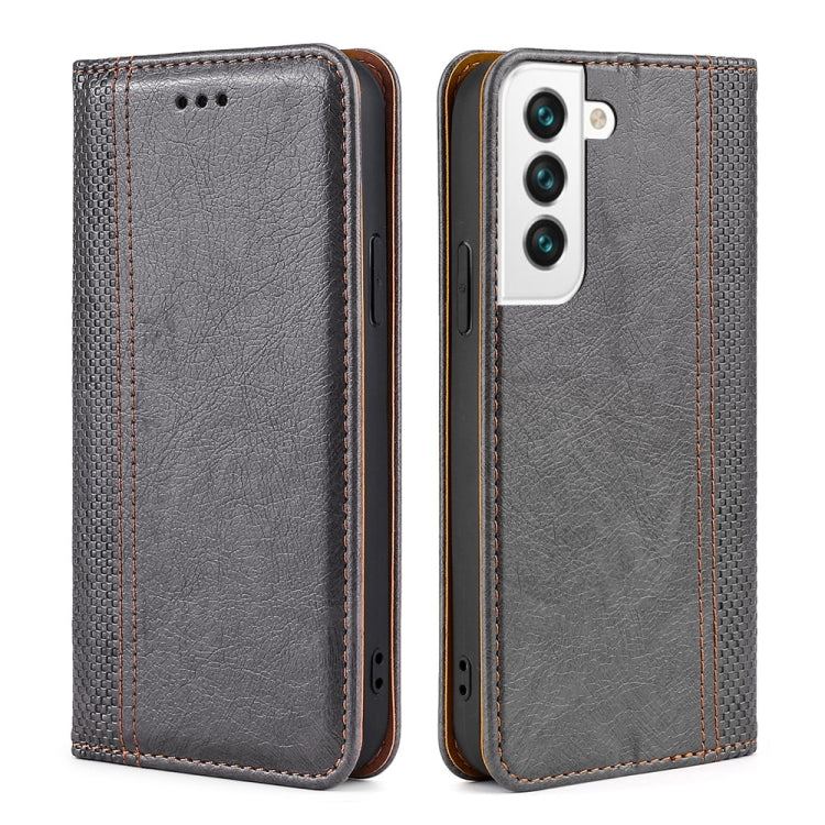 For Samsung Galaxy S22+ 5G Grid Texture Magnetic PU + TPU Horizontal Flip Leather Case with Holder & Card Slot