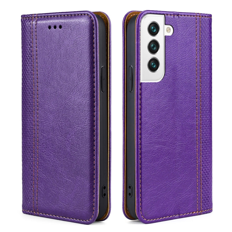 For Samsung Galaxy S22+ 5G Grid Texture Magnetic PU + TPU Horizontal Flip Leather Case with Holder & Card Slot